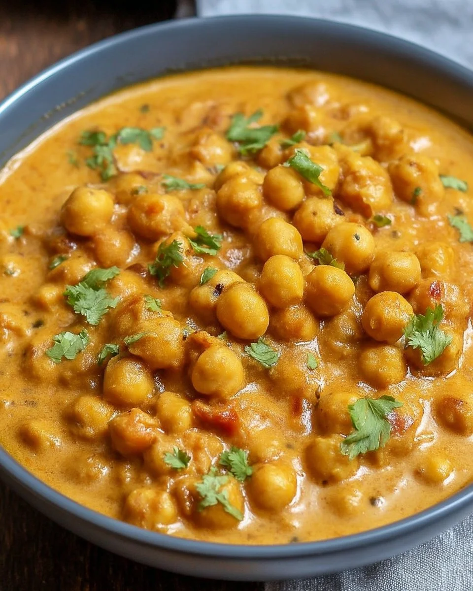 Curry crémeux de pois chiches au lait de coco servie dans un bol