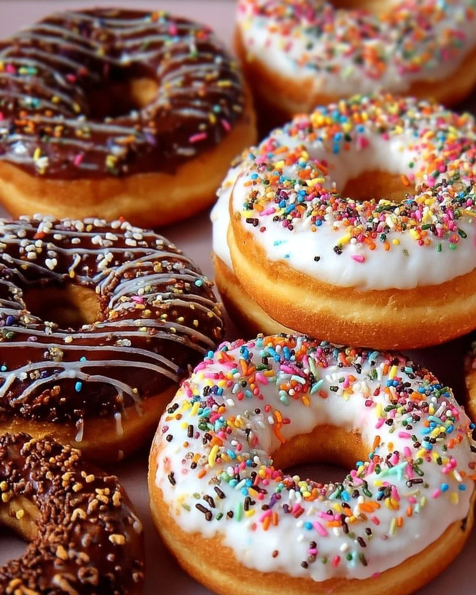Donuts moelleux et colorés présentés sur une assiette.