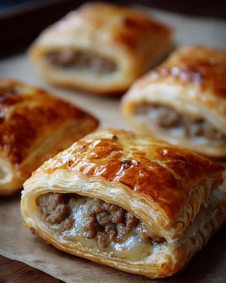 Feuilleté à la viande hachée et fromage, croustillant et savoureux.