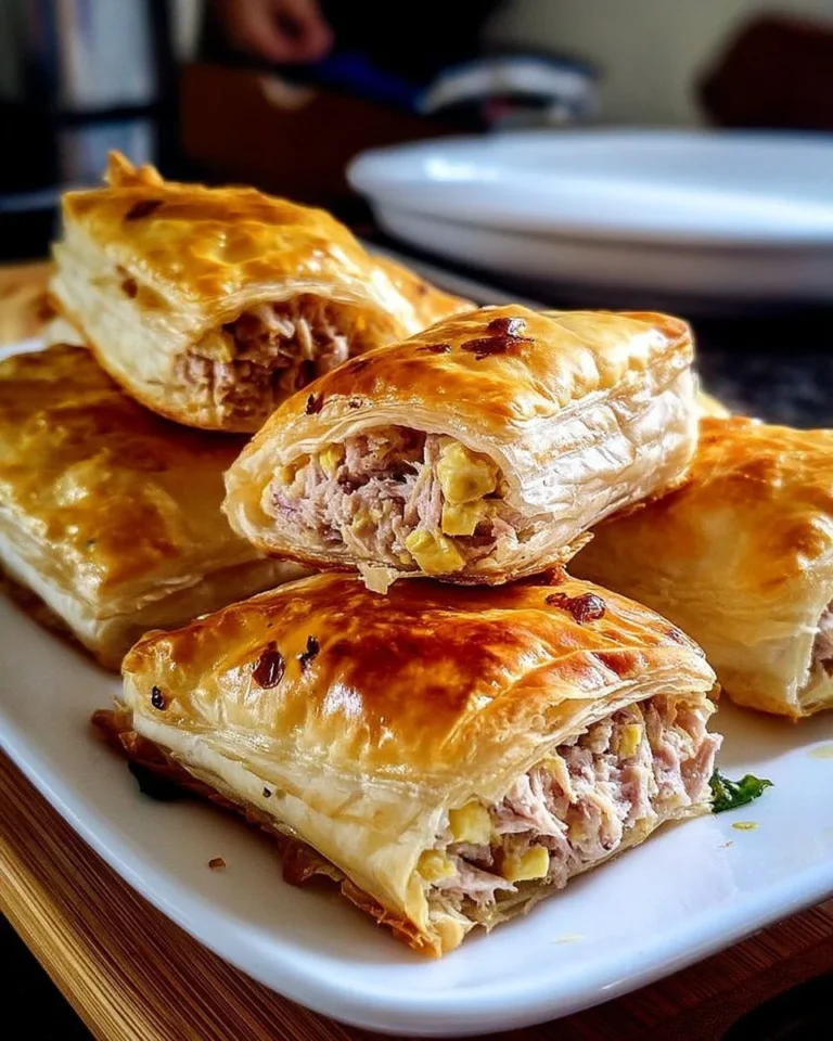 Feuilletés apéritifs au thon et à la moutarde sur une assiette élégante