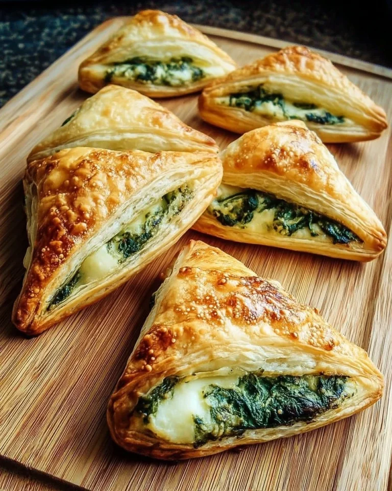 Feuilletés épinards et fromage dorés, parfaits pour un apéritif convivial.