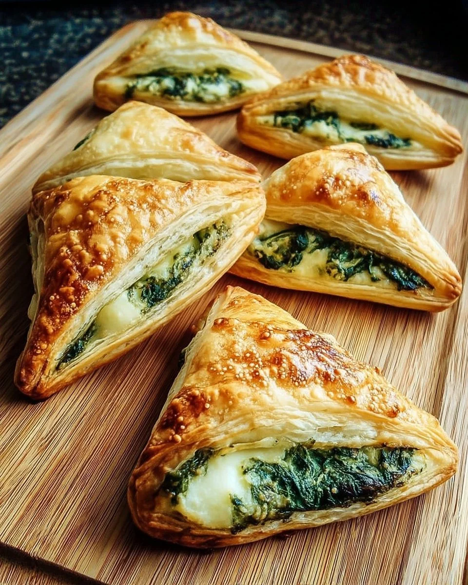 Feuilletés épinards et fromage dorés, parfaits pour un apéritif convivial.