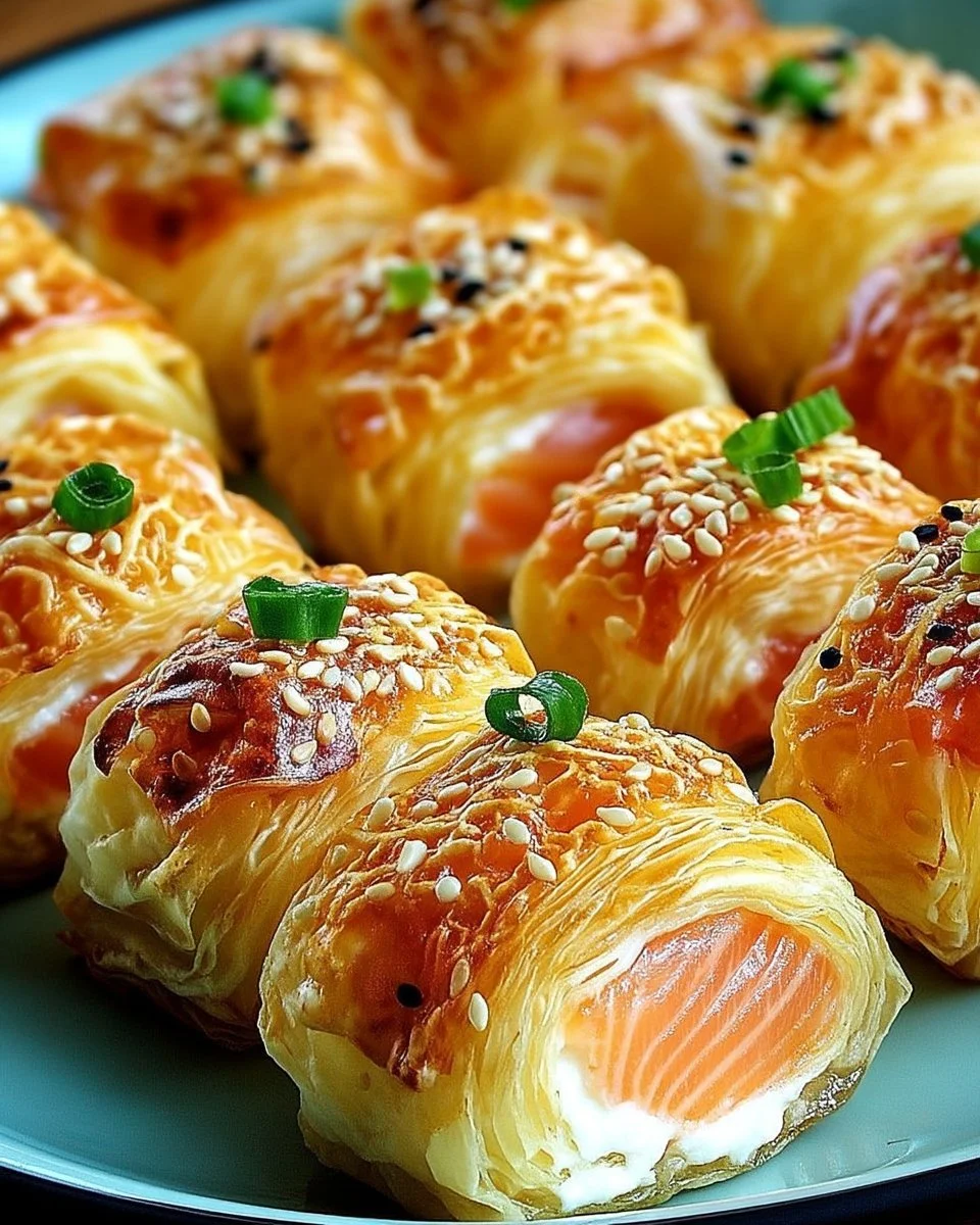 Feuilletés au saumon fondants et croustillants, élégants pour un apéritif.