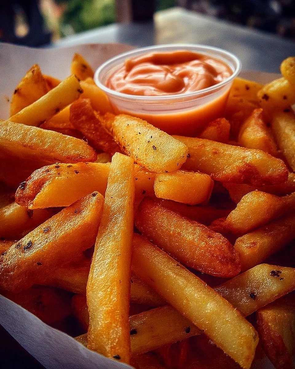 Frites belges maison croustillantes servies dans une baraque à frites.