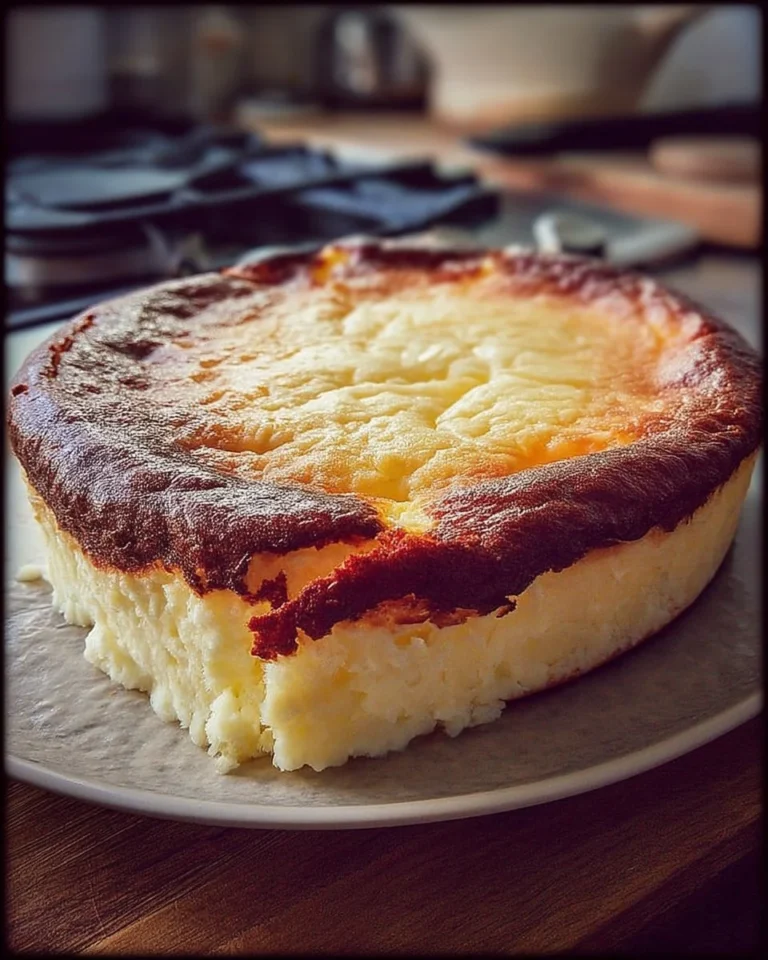 Gâteau moelleux au fromage frais au style rustique sur une table