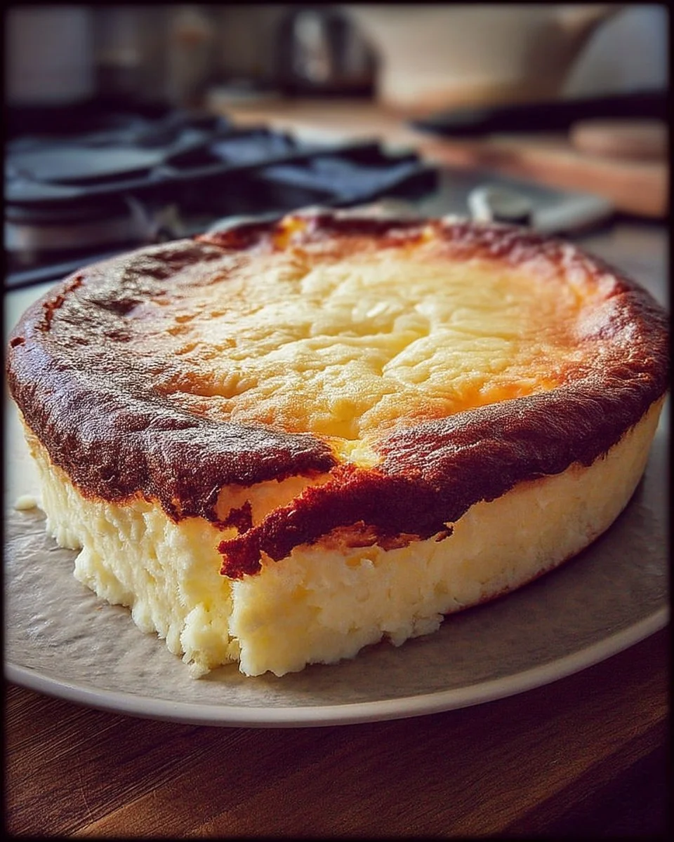 Gâteau moelleux au fromage frais au style rustique sur une table