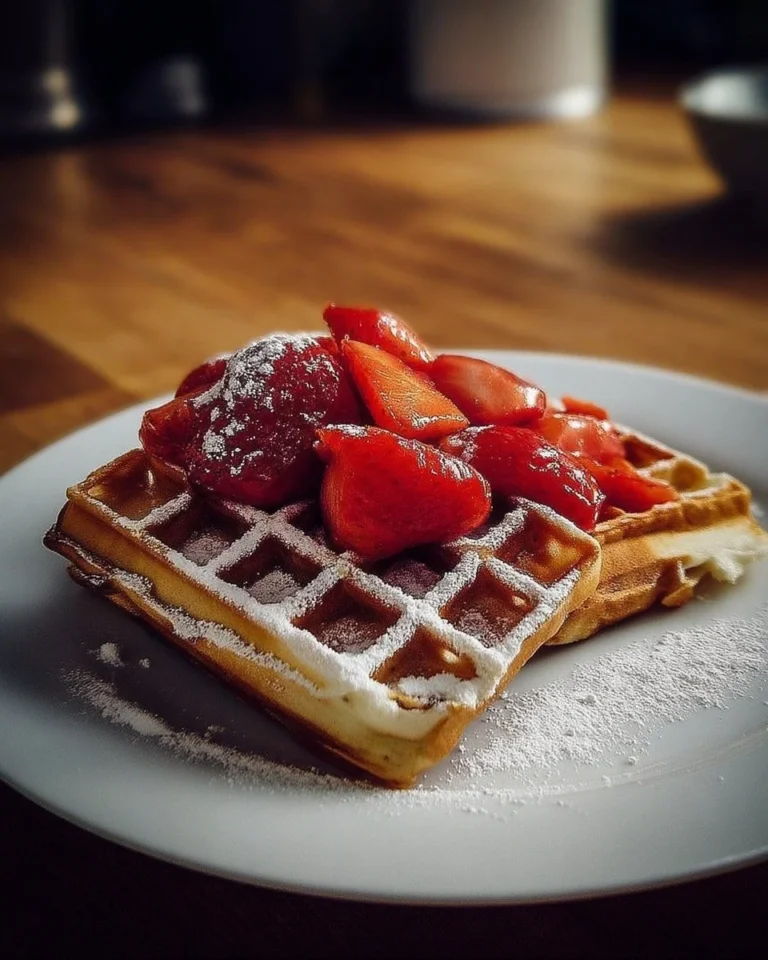 Gaufres belges aux fraises avec sucre glace sur une assiette
