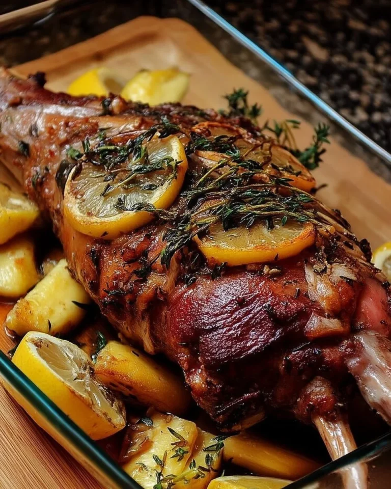Gigot d’agneau rôti au citron et au thym, succulent plat principal
