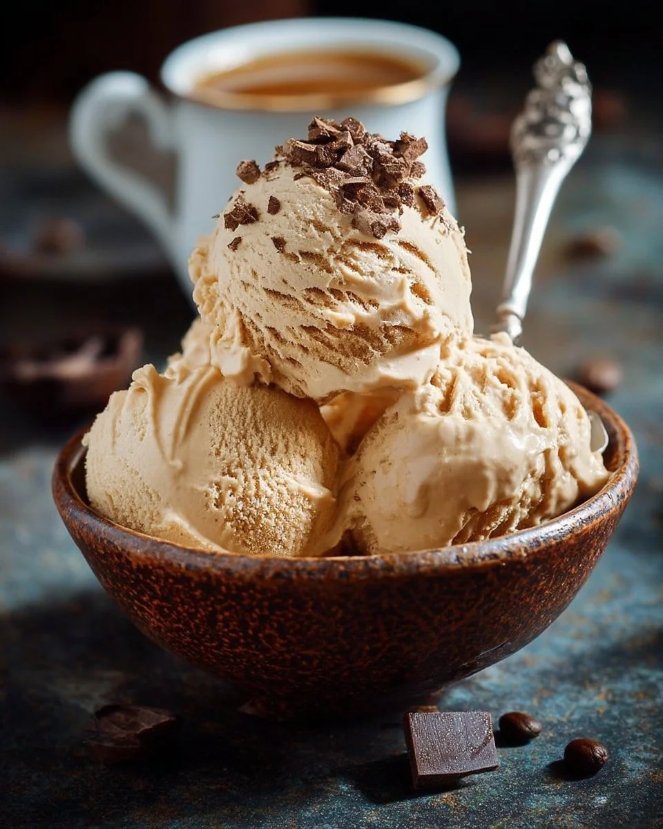 Bol de glace au café onctueuse avec des grains de café en décoration