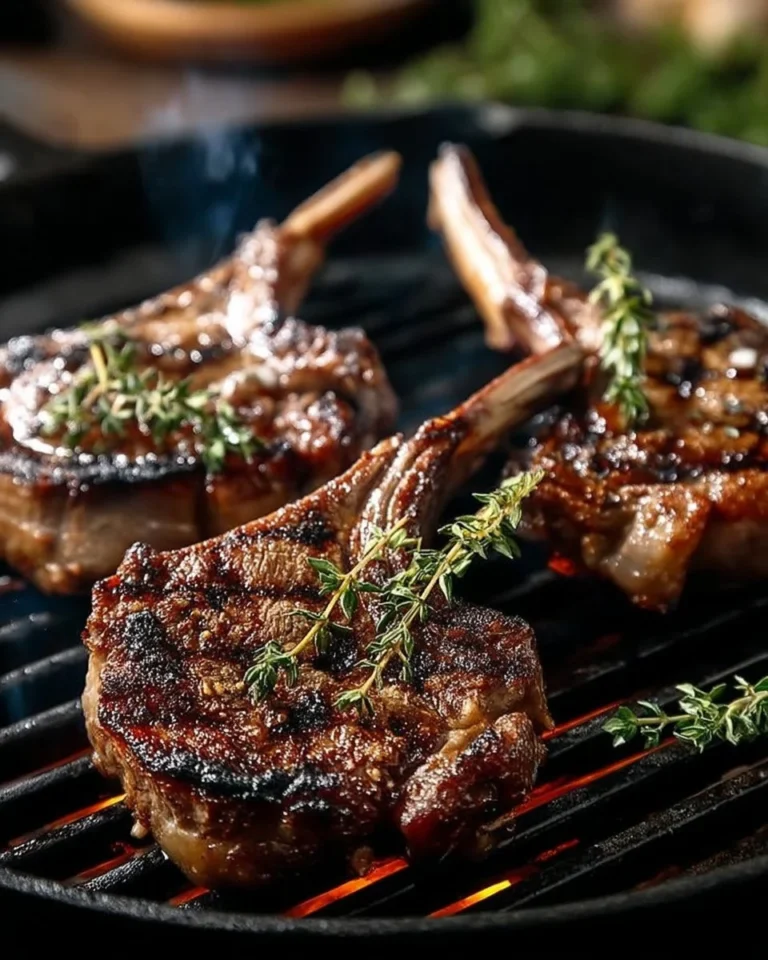 Côtelettes d'agneau grillées au thym avec jus de cuisson savoureux
