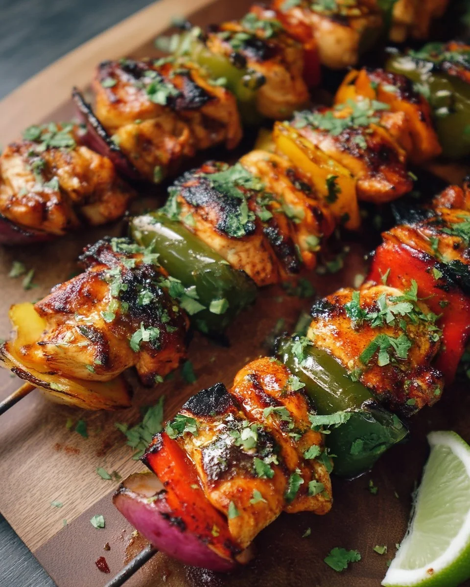 Brochettes de poulet grillé sucré et épicé prêtes à servir