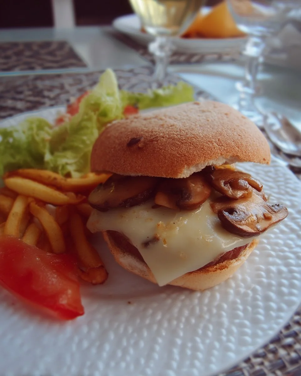 Hamburgers garnis de champignons et fromage suisse, un régal pour les gourmands