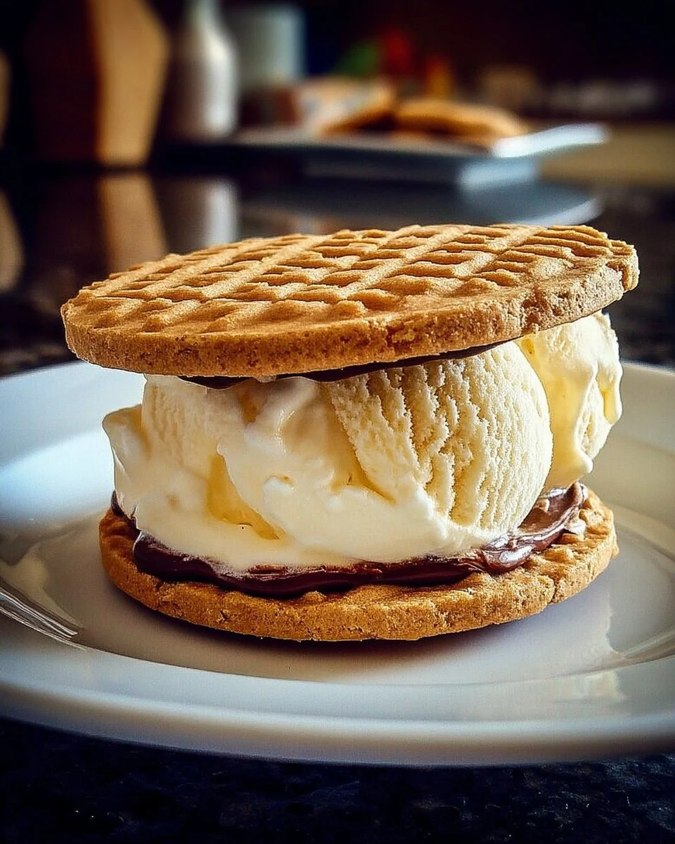 Sandwich glacé à la vanille fait maison avec des cookies et de la crème glacée