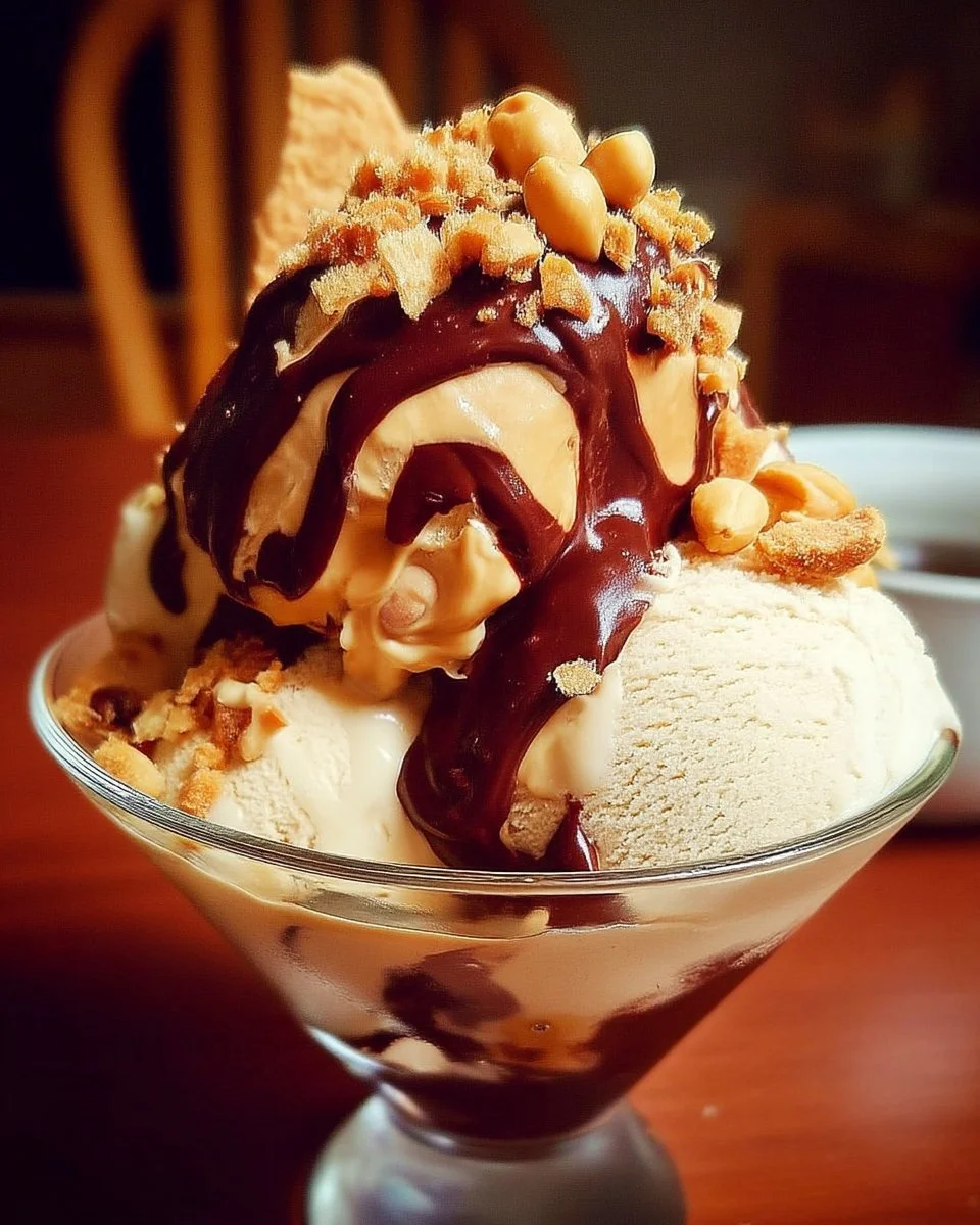 Ice cream cup with chocolate, peanuts, and crunchy bits