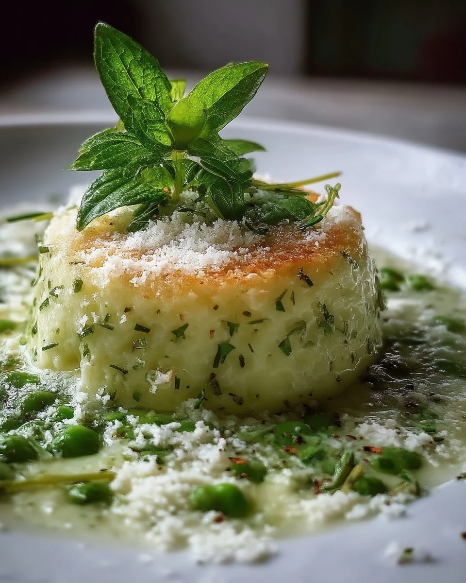 Île Flottante Salée au Parmesan servie dans une assiette délicieuse