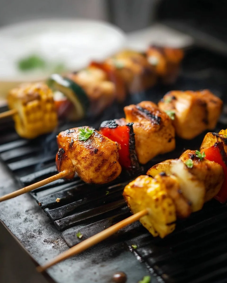 Kebabs de poulet à l'érable grillés sur barbecue
