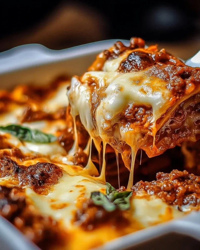 Lasagnes à la viande et fromage gratiné, un plat réconfortant et savoureux.