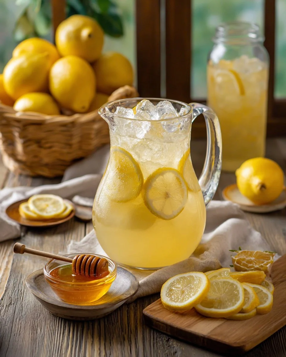 Recette de limonade maison au miel servie dans un verre frais