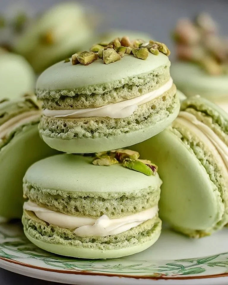 Assortiment de macarons pistache raffinés sur une délicate assiette
