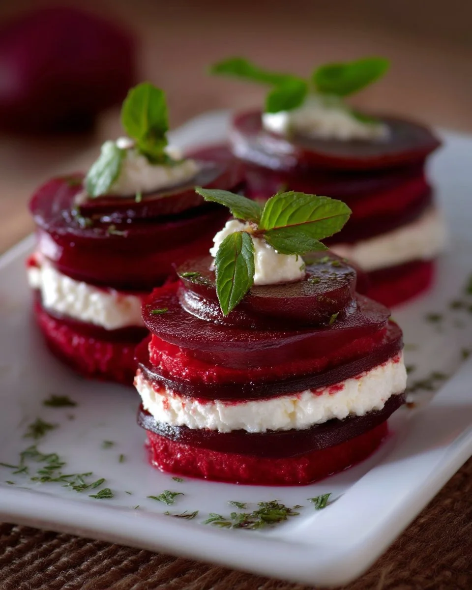 Millefeuilles de Betteraves à la Ricotta, plat élégant et savoureux.
