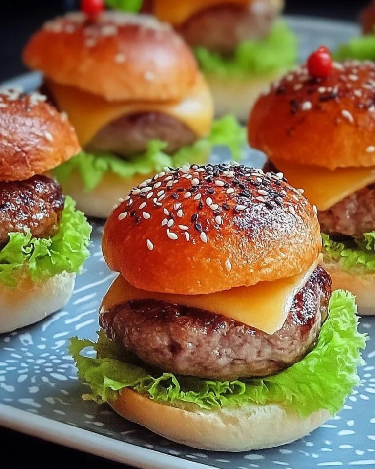 Mini burgers moelleux servies sur une assiette avec garnitures fraîches.