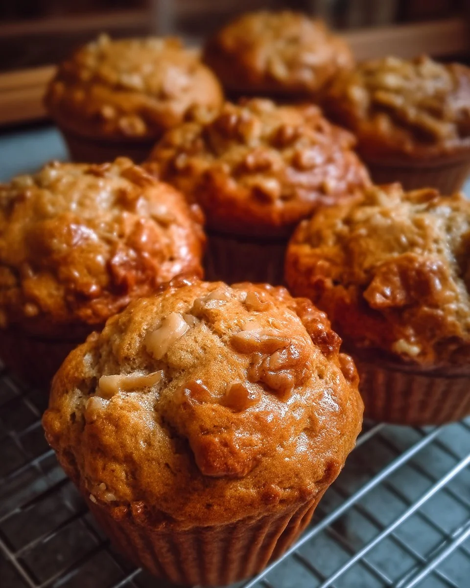Muffins à l'érable et aux noix sortants du four, dorés et appétissants.