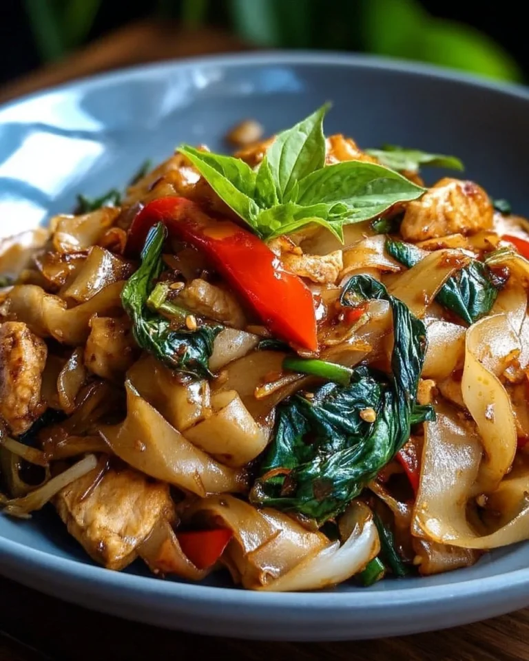 Plat de Pad Kee Mao - nouilles thaïlandaises épicées et savoureuses