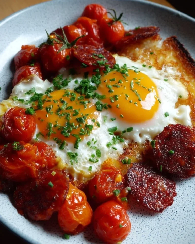Oeufs au chorizo servis avec des herbes et des épices