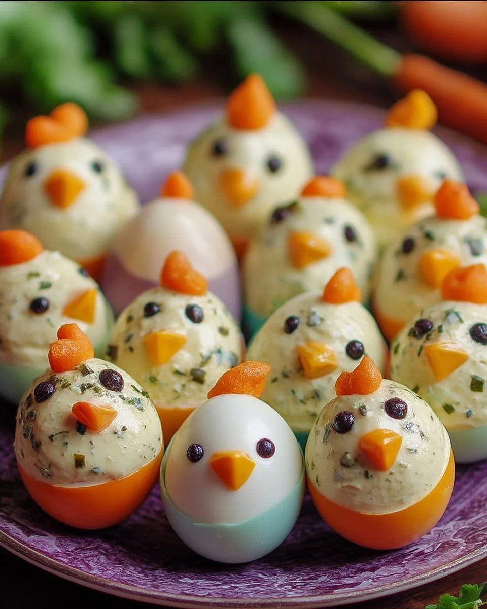 Œufs mimosa poussins décorés pour un apéritif festif