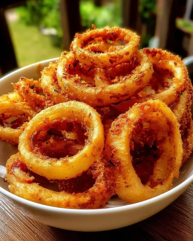 Oignons Frits croustillants avec sauce servie dans un plat appétissant