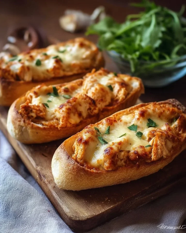 Pains fourrés au poulet et mozzarella prêts à être dégustés.