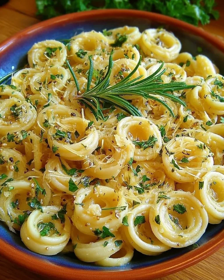 Pâtes à l'ail, à l'huile d'olive et aux herbes fraîches dans une assiette