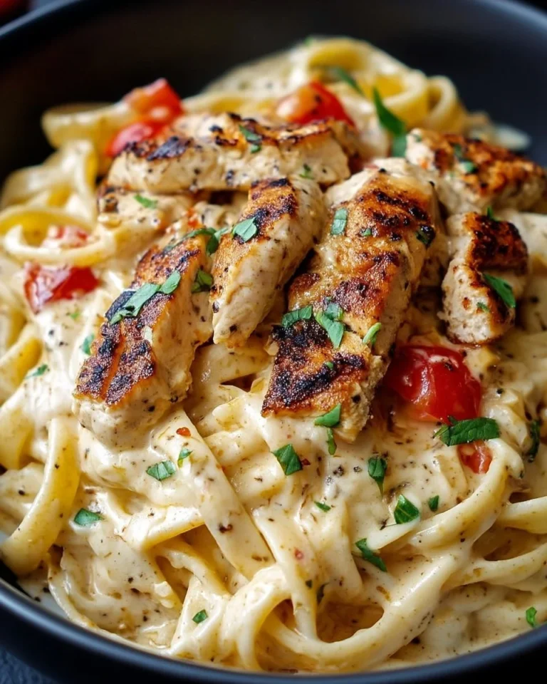 Pâtes crémeuses au poulet cajun avec sauce épicée et légumes