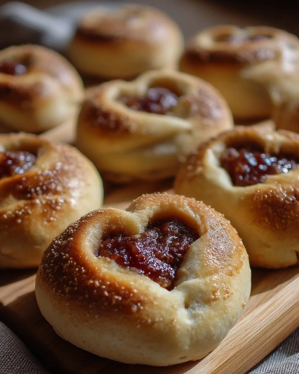 Petits pains sucrés en pâte à pizza fraîchement cuits, dorés et appétissants.