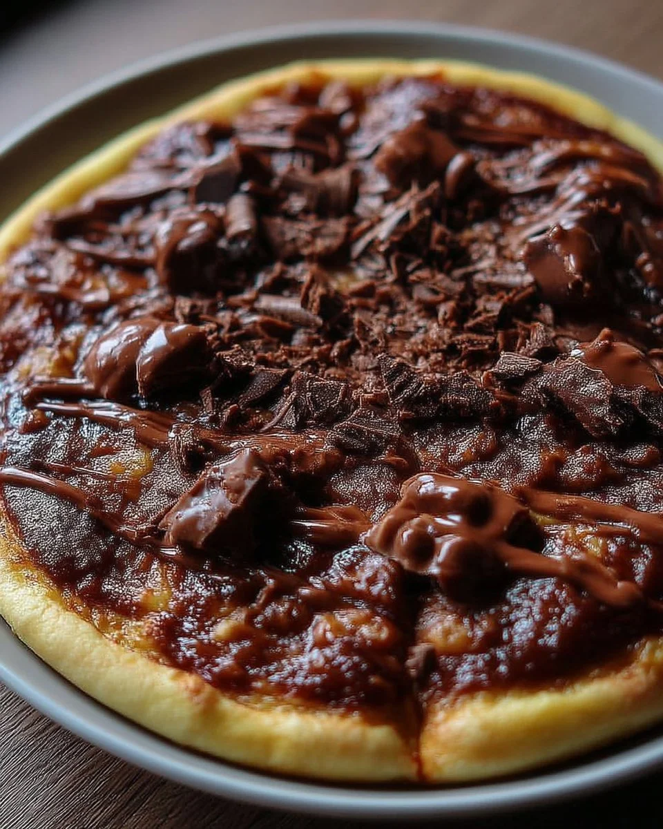 Pizza dessert au chocolat délicieuse et gourmande faite maison