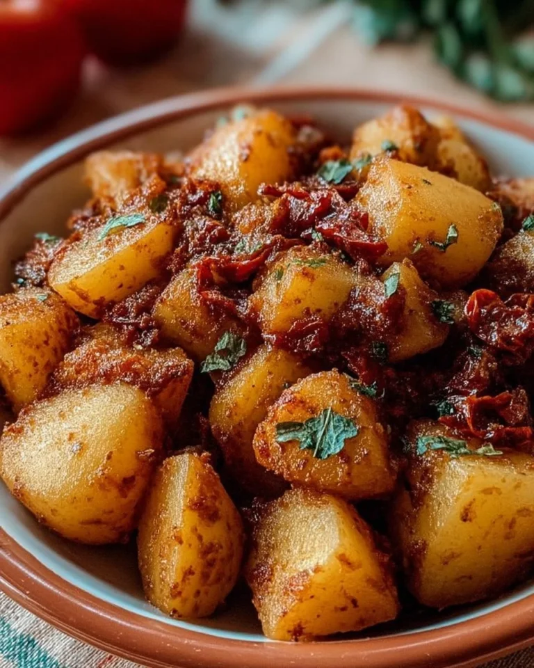Pommes de terre à la tomate séchée et origan servies dans un plat
