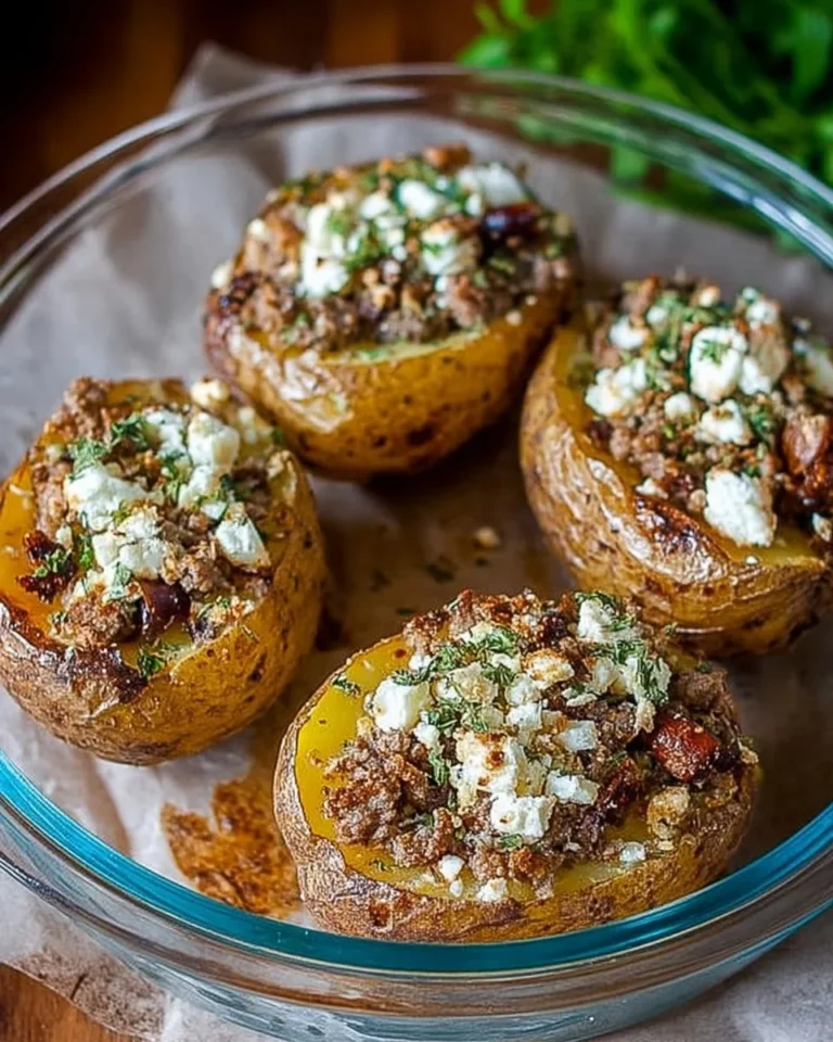 Pommes de terre farcies à l'agneau et à la feta, un plat savoureux et réconfortant.