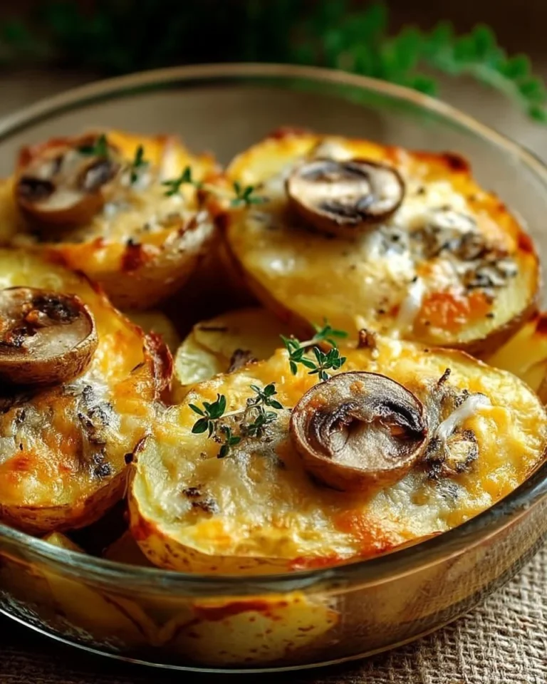 Pommes de terre gratinées aux champignons et fromage dorées et savoureuses