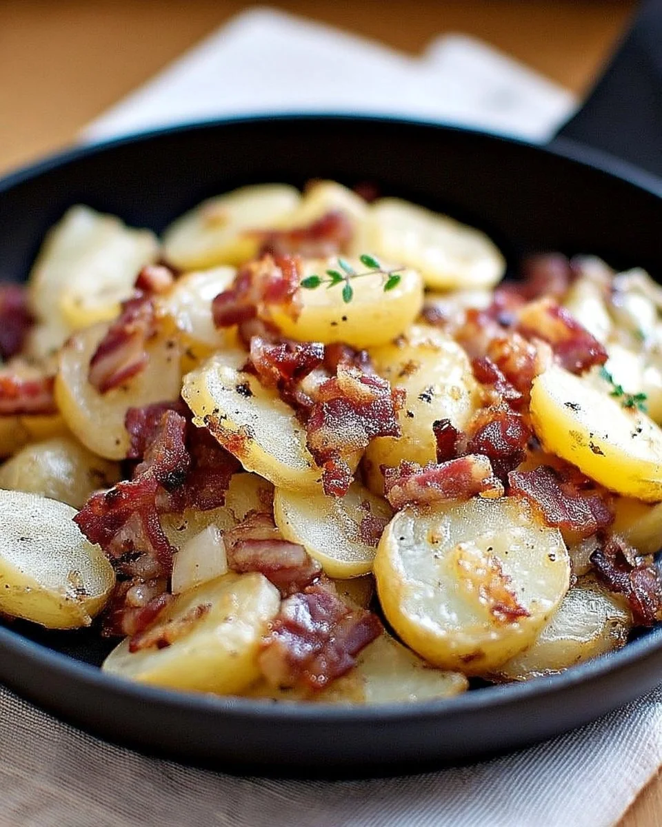Pommes de terre poêlées avec lard croustillant, un plat savoureux