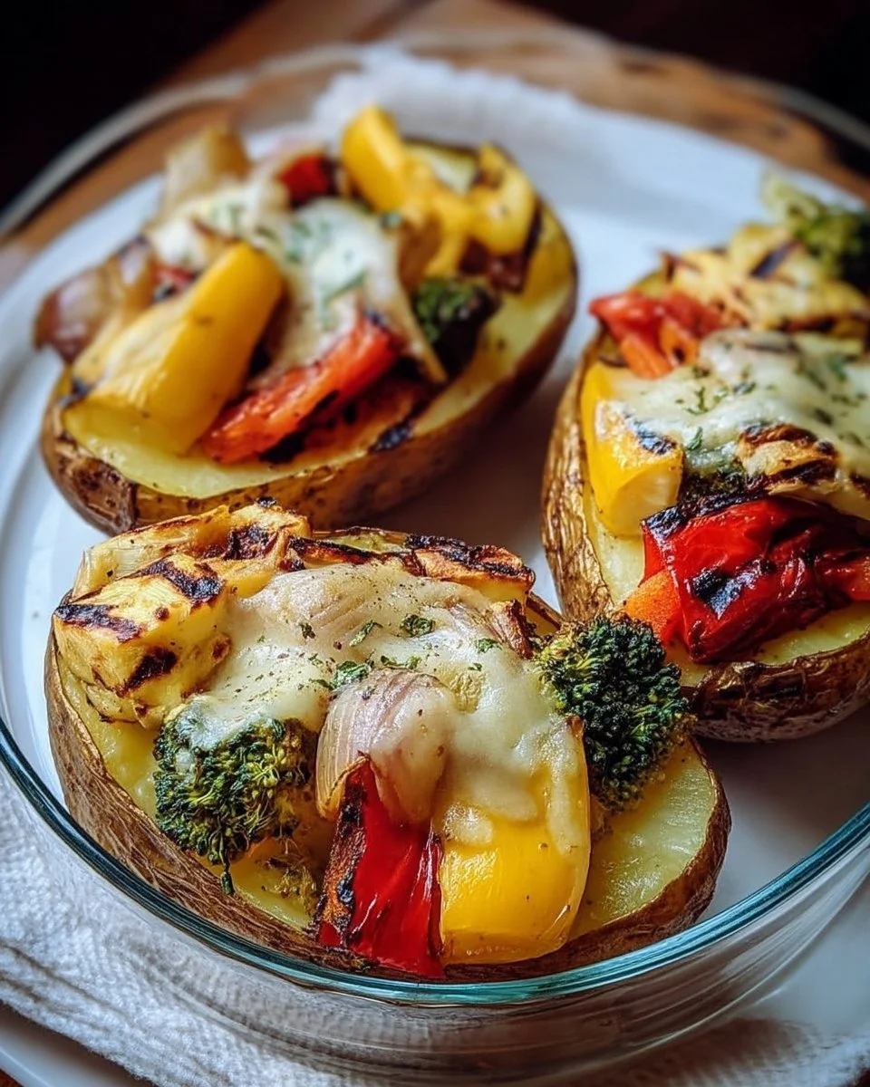 Pommes de terre végétariennes aux légumes grillés, plat coloré et sain