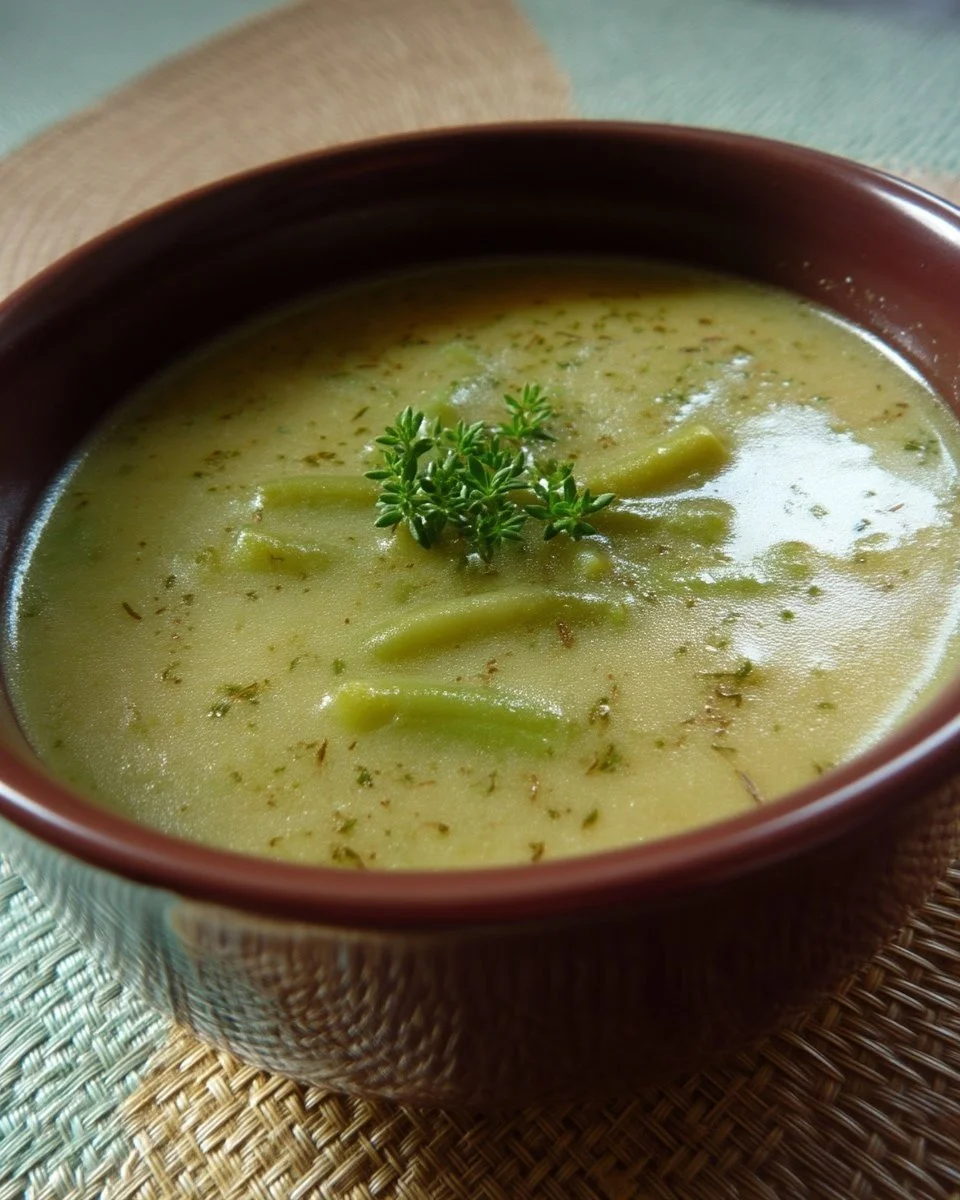 Soupe de potage aux haricots verts chaude et savoureuse dans un bol