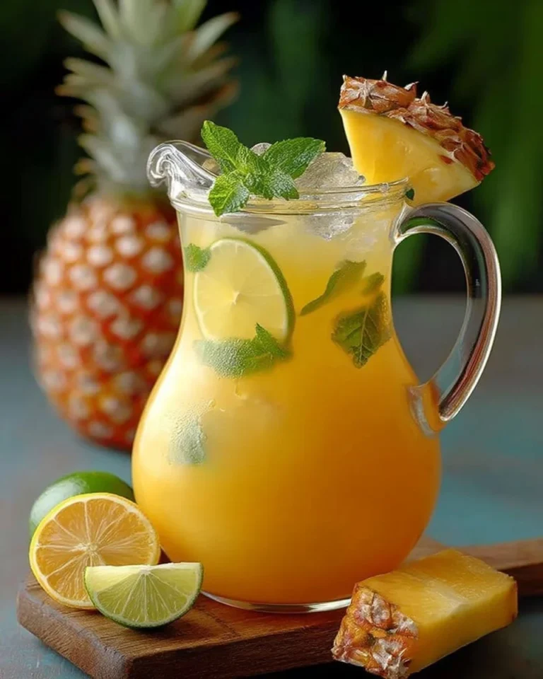 Punch tropical à l'ananas et à la limonade dans un verre décoratif.