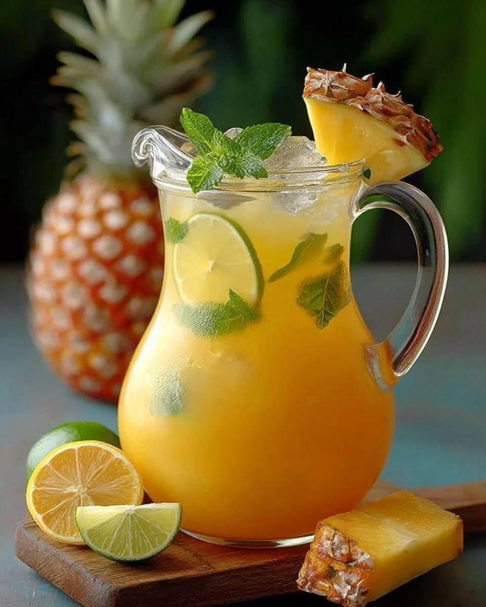 Punch tropical à l'ananas et à la limonade dans un verre décoratif.