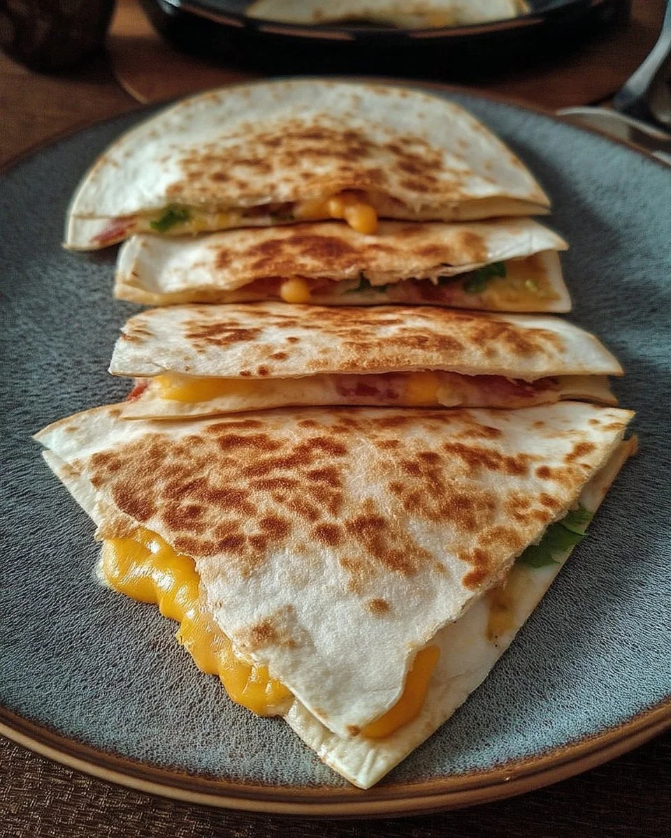 Quesadillas au fromage savoureuses et bien dorées, prêtes à être dégustées.