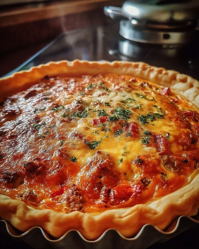 Quiche rustique à la viande épicée avec un cœur fondant