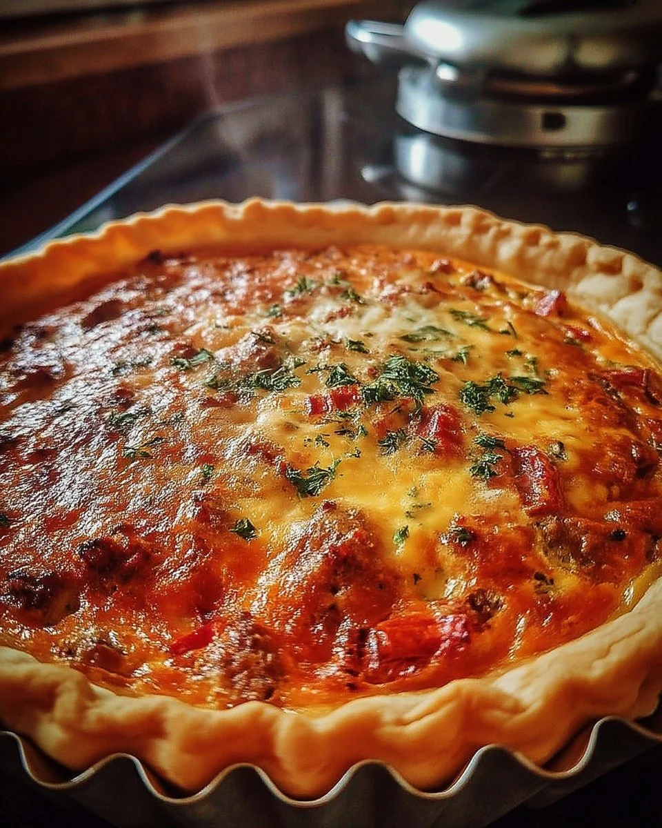 Quiche rustique à la viande épicée avec un cœur fondant