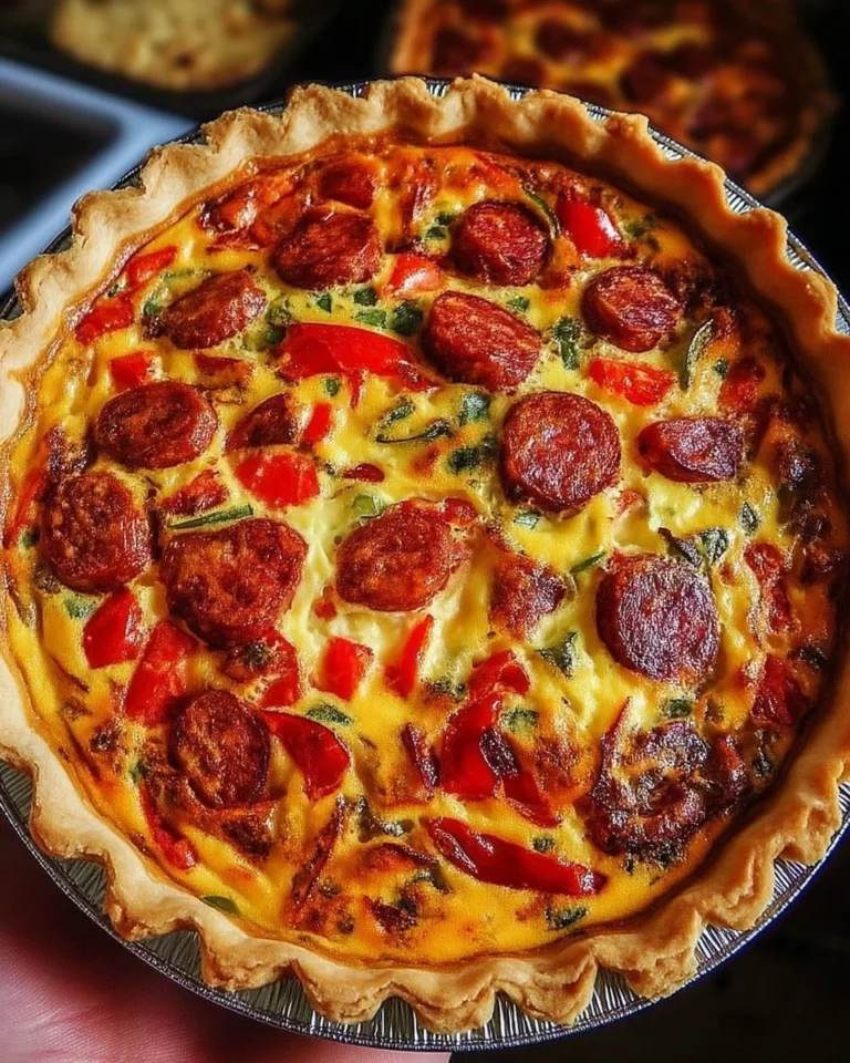 Quiche rustique au chorizo et poivrons grillés, plat savoureux et appétissant