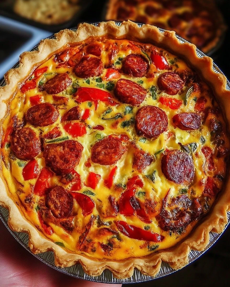 Quiche rustique au chorizo et poivrons grillés, plat savoureux et appétissant