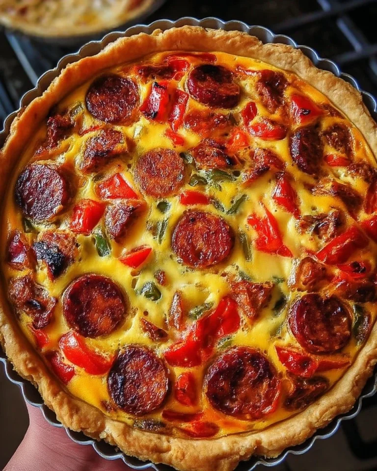 Quiche rustique au chorizo et poivrons grillés, faite maison