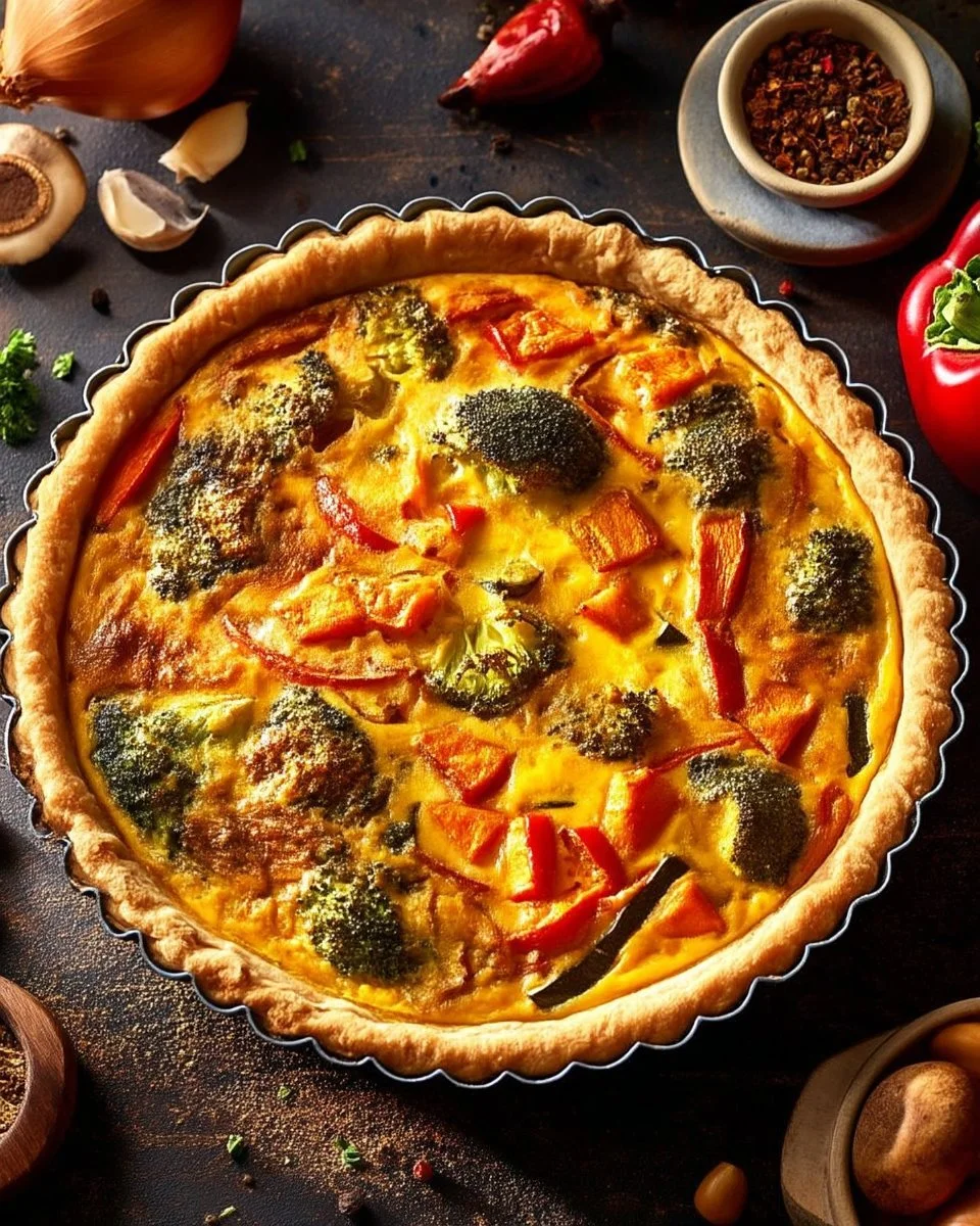 Quiche rustique aux légumes rôtis et épices douces, parfaite pour un repas savoureux
